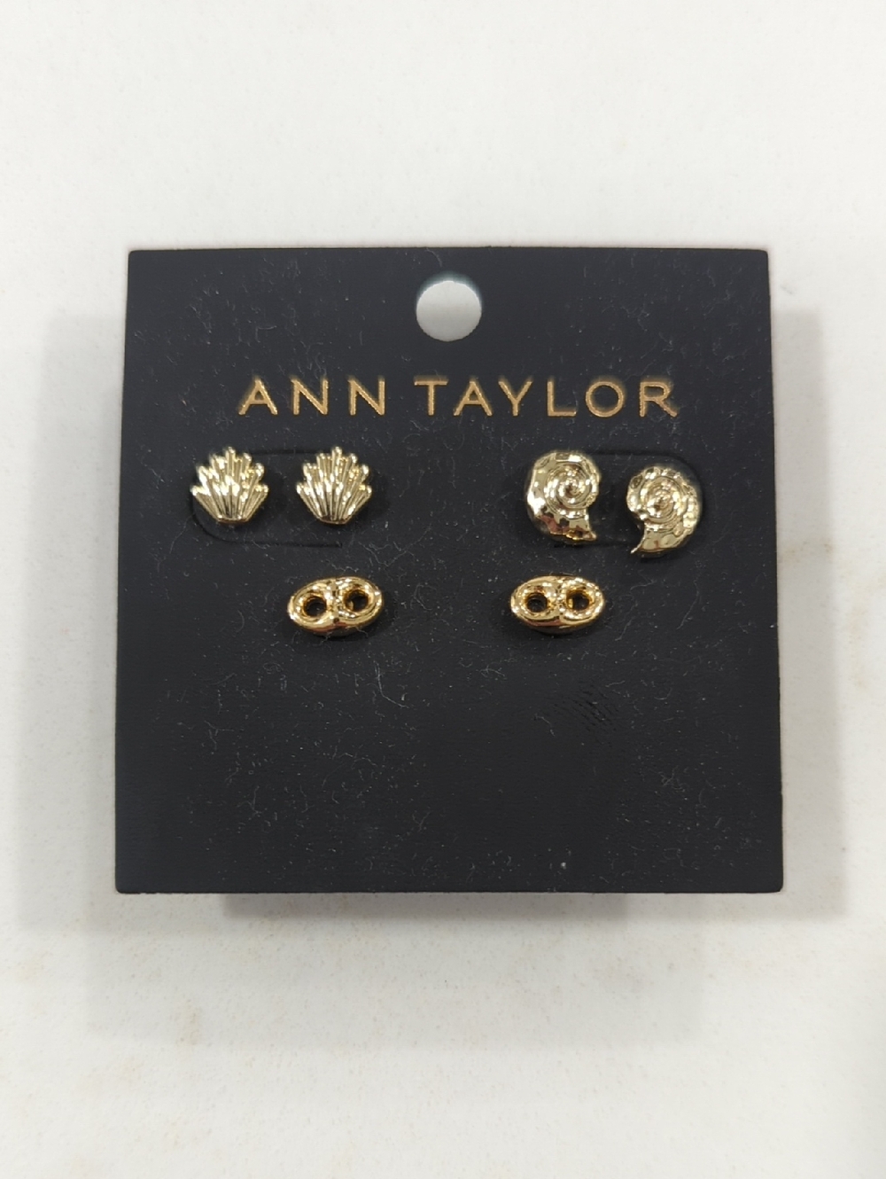 Ann Taylor Small Gold Stud Earring Trio - Shells And Linked Knot